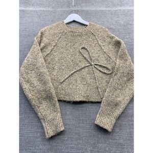 American Eagle Outfitters Cropped Sweater Womens M‎ Beige 3-D Bow Detail Fitted